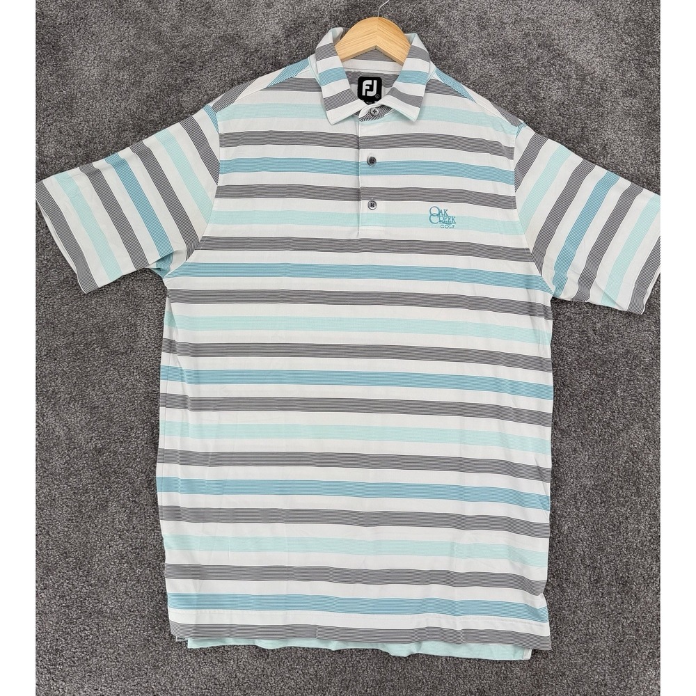 FootJoy FJ Golf Men's Large Multi Stripe ProDry Performance Polo Shirt Teal Gray